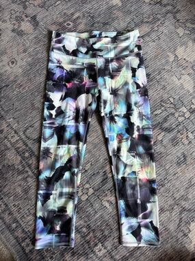 Fabletics Floral Abstract Capri Leggings - Black, Purple, Blue